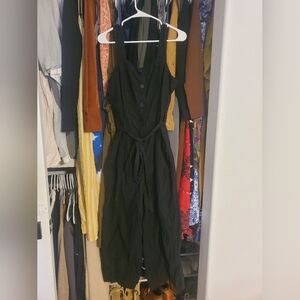 a new day Linen Black Jumpsuit with Button Detail